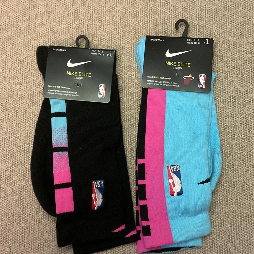 Nike Elite Crew Basketball Socks - Black and Pink, Blue and Pink